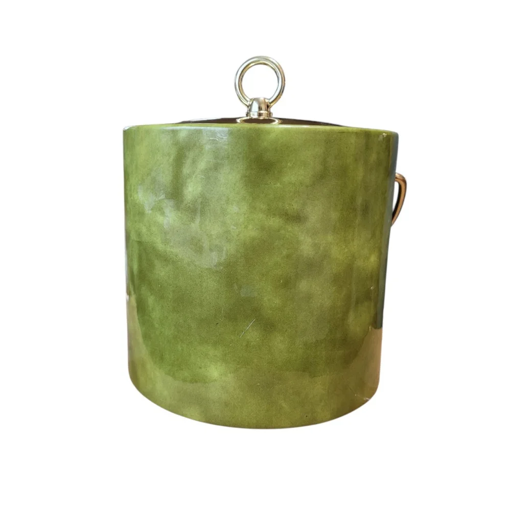 Vintage Ice Bucket padded vinyl green Tortoise MCM 70s Retro